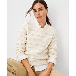 Ann Taylor Stripe Textured Stitch Sweater Sz Xxl Preppy Delicate Office Casual